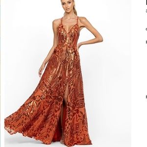 Bariano Destiny Plunge V Neck Gown Copper Size 6